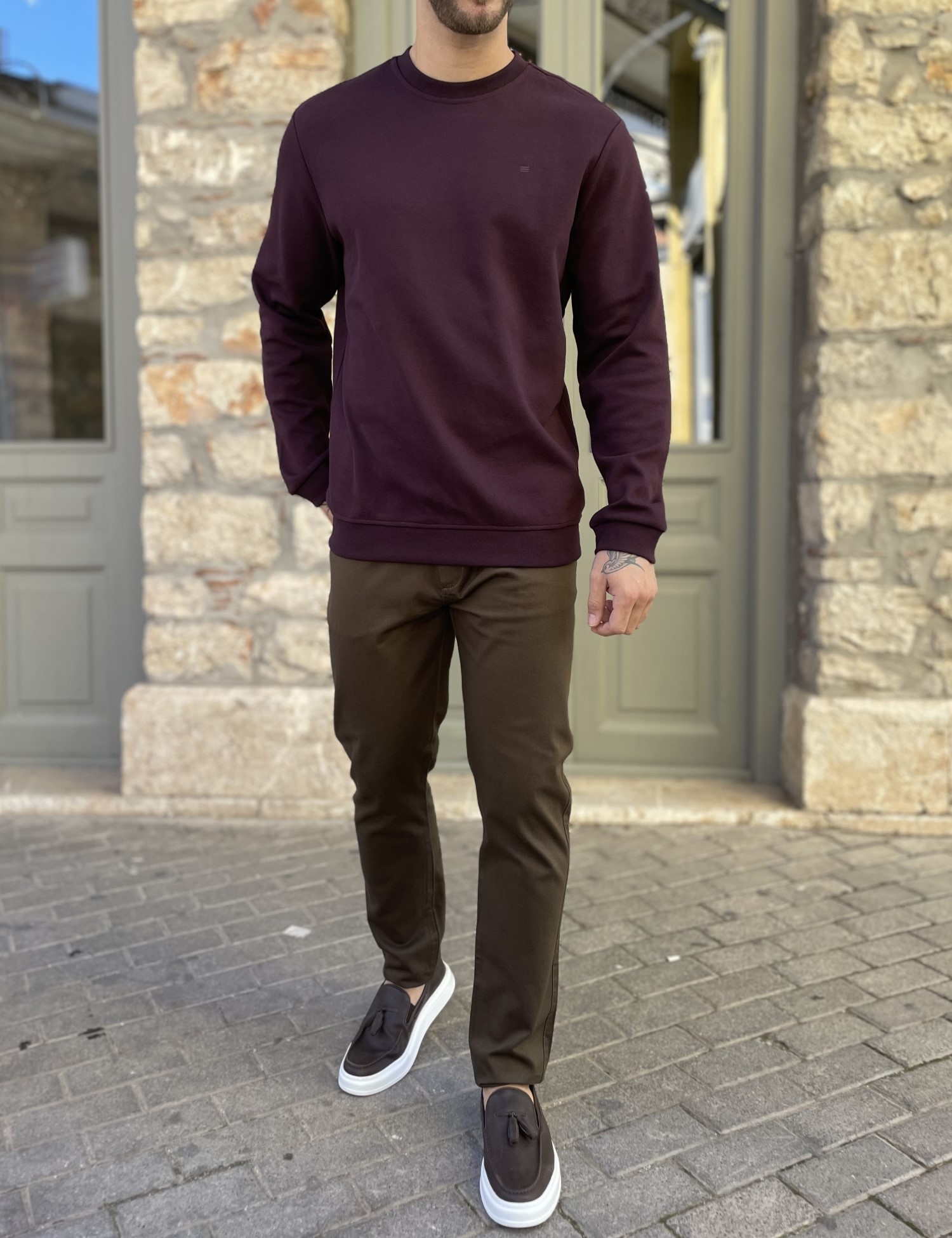 Ανδρική μπορντό πικέ μακρυμάνικη μπλούζα 4403R φωτογραφία